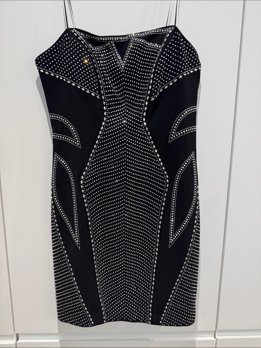 Amanda Uprichard Black Mini Dress with Silver Rhinestones Medium